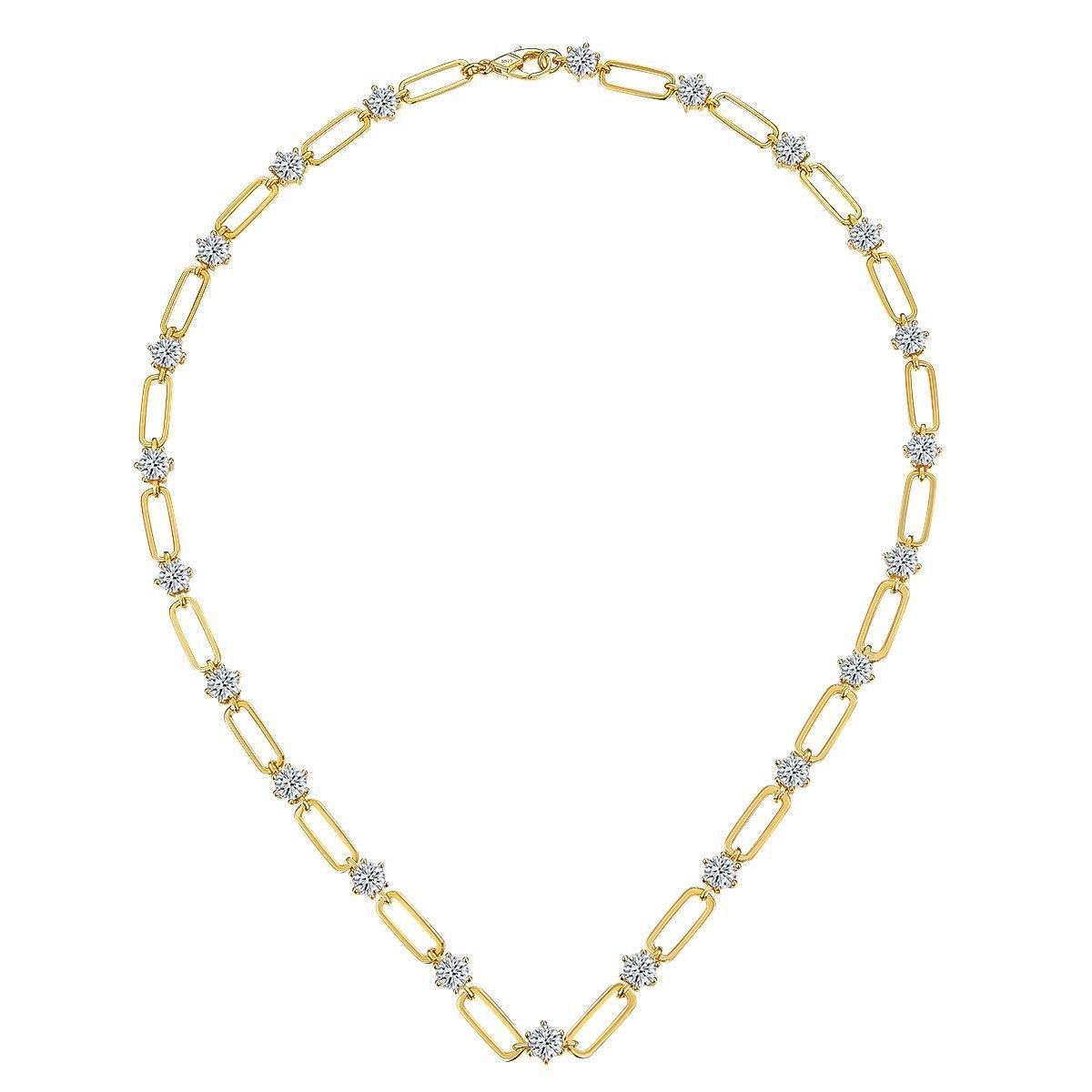 Moissanite Paperclip Link Necklace S925 Silver 18K Gold Plated Adjustable Viral Women Daily Layering Neck Chain 45cm