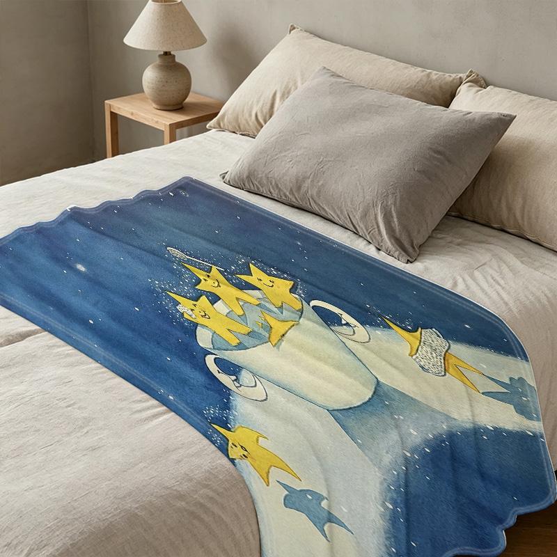 Star Anime Flannel Fleece Throw Machine Washable Soft Cozy Blanket, Warm Skin-Friendly Throw for Home, Sleep, Relax, Christmas & Halloween