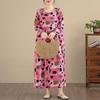 New Vintage Floral Maxi Dress Women Plus Size Oversize Long Sleeve Loose Basic Spring Long Dress