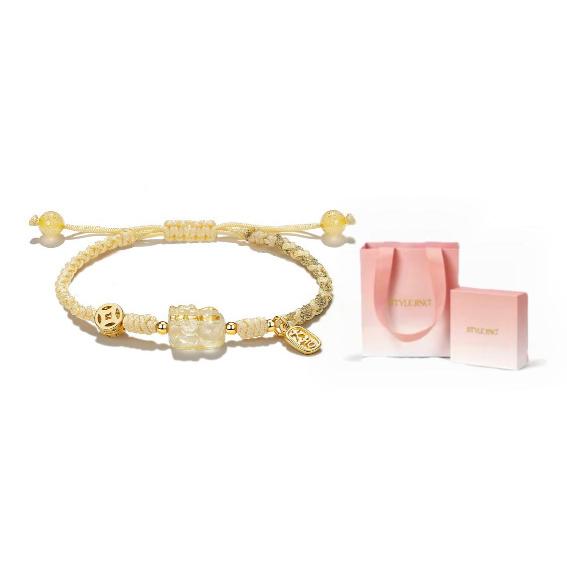 Couple s Bracelet Natural Golden Rutilated Quartz Pixiu Men s and Women s Bracelet Jewelry Valentine s Day Gift Golden Rutilated Quartz W