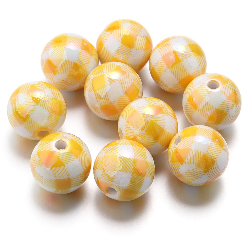 10pcs/lot 16mm UV Color Plaid Acrylic Beads Round Spacer Loose Beads For Jewelry Making DIY Earring Bracelet Crafts Accessories