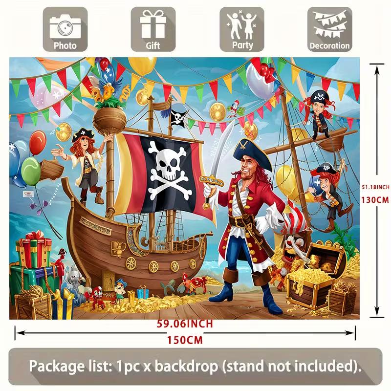 2D buntes Piratenabenteuer Geburtstagsfeier Banner mit Wimpelketten