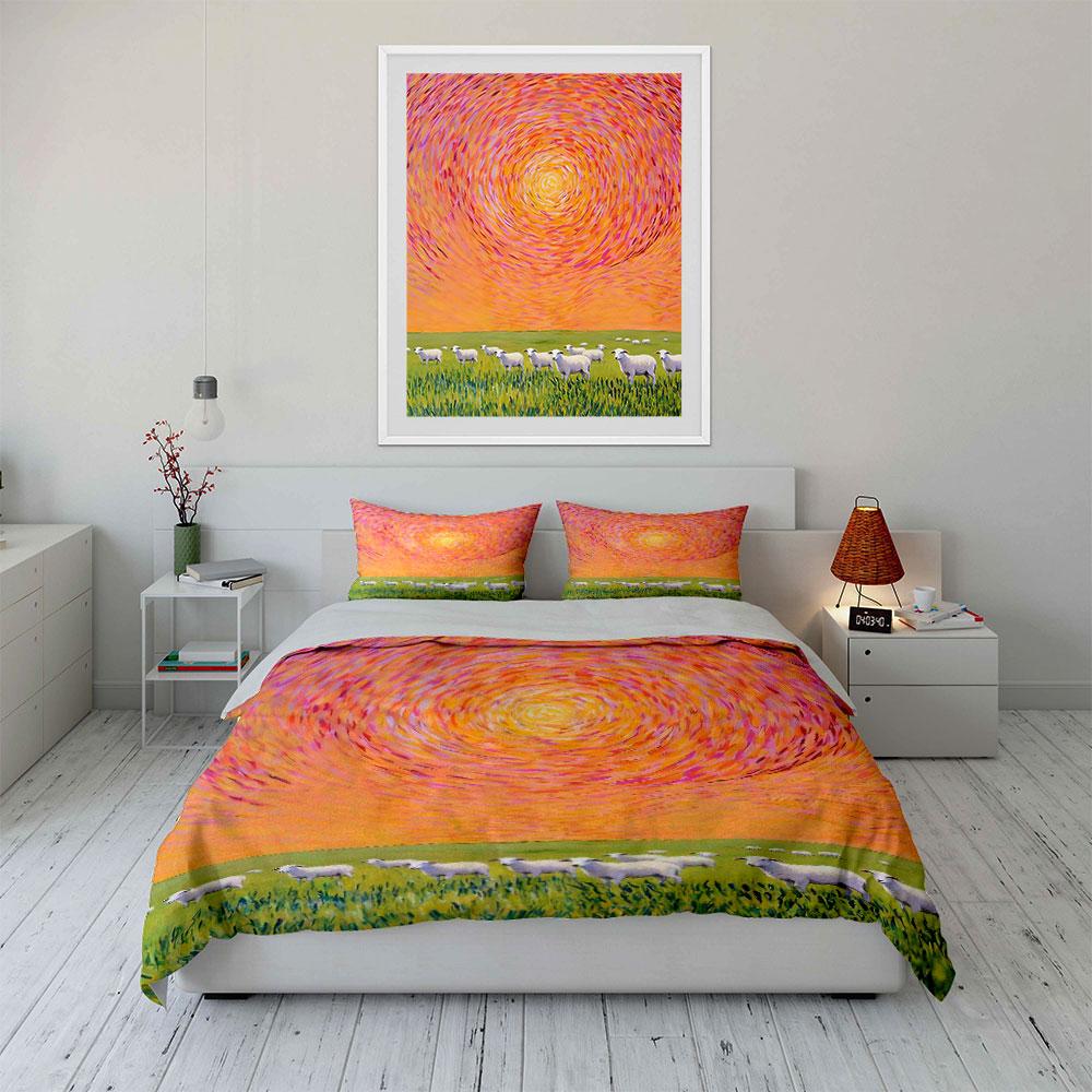 Swirling Sunset with Sheep. Bedding Sets Duvet Cover Sets Duvet Covers Pillowcases(1 * Duvet Cover 2 * Pillowcases Without Duvet Insert)