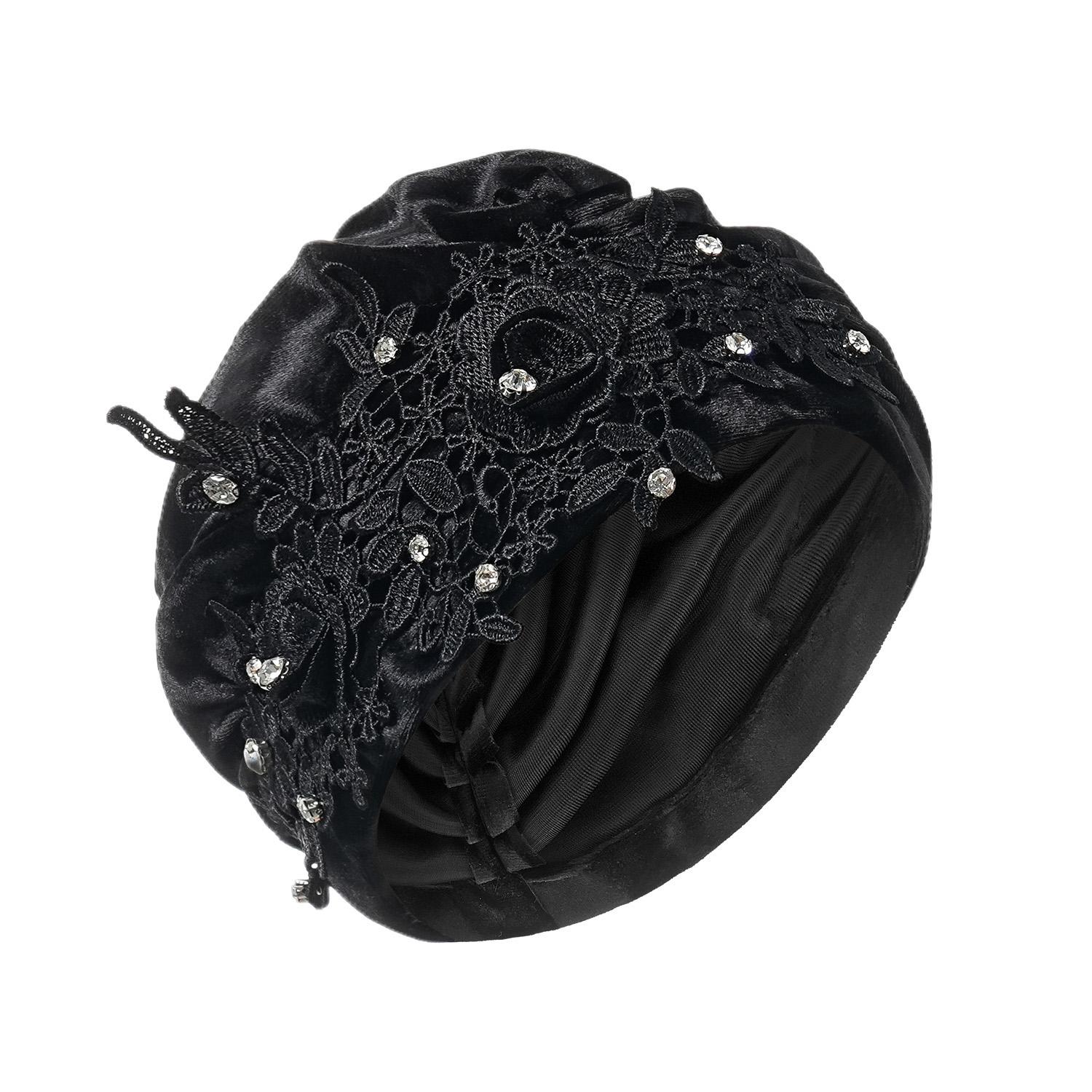 Тюрбан с вышивкой цветов для женщин Модные женские головные уборы Бархатный мусульманский платок на голову Шапочка Тюрбан для женщин