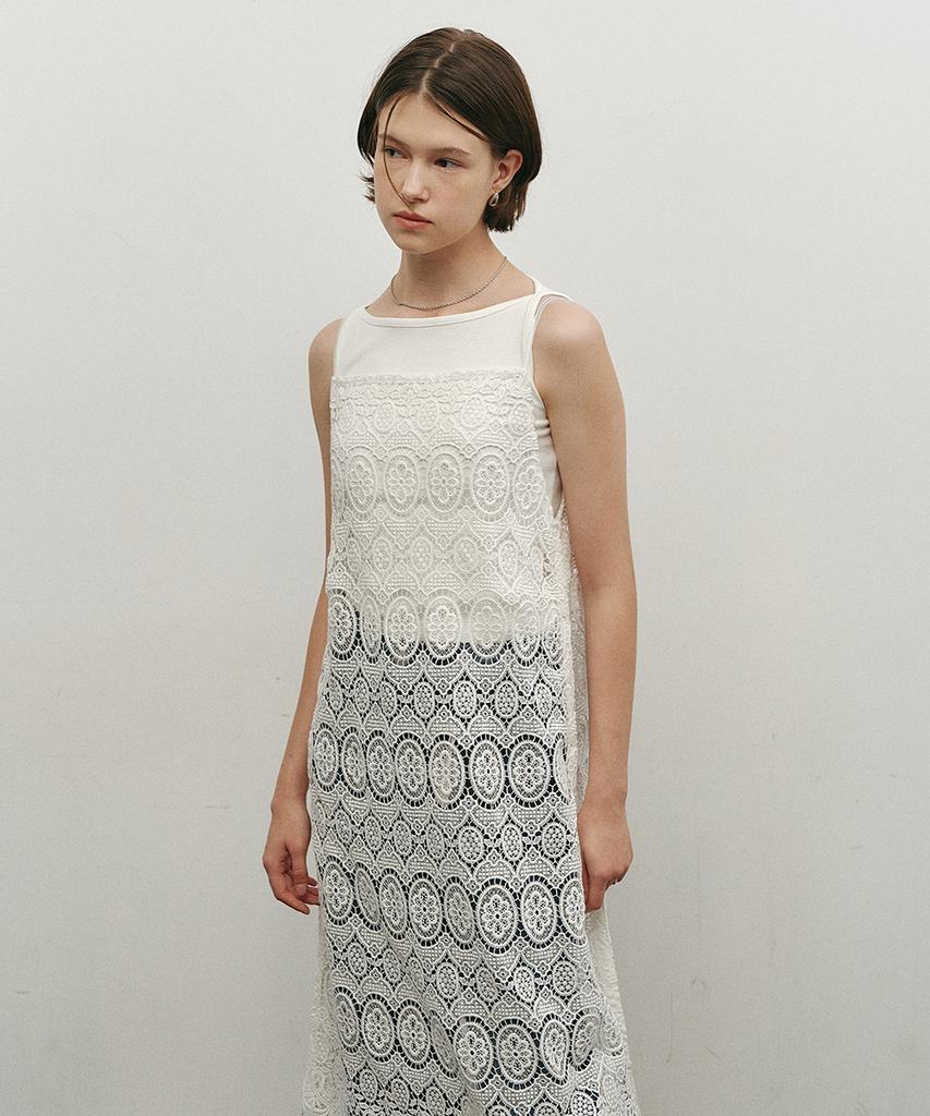 MAKE A TOAST Flower Crochet Layered Dress White Mbefop004Wh