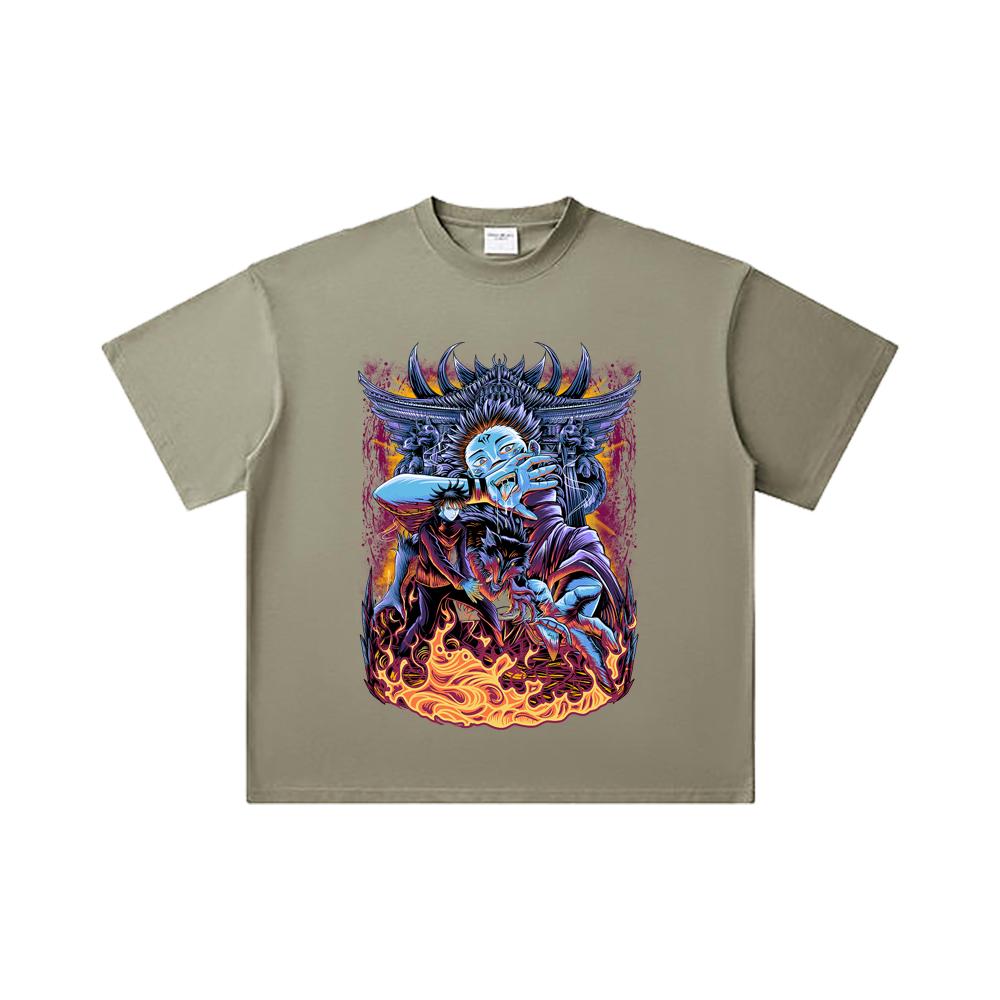 260 GSM Double Yarn 32 Count 100% Cotton Jujutsu Kaisen V8 Sukuna Print Unisex Heavy Cotton T Shirt