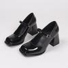 Ladies Summer Black New Small Leather Shoes Mary Janes Vintage Buckle Non-Slip Sandals Woman Medium Heels Casual Elegant Heels