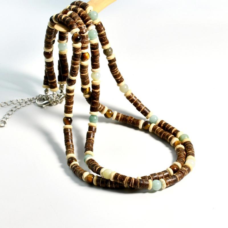 Türkis Holz Halskette Boho Strand Surfer Verstellbare Perlen Halsketten für Damen Herren Sommer Schmuck Geschenke