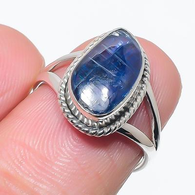 Natural Blue Kyanite Gemstone Handmade 925 Solid Silver Jewelry Ring Size 6 W3z86