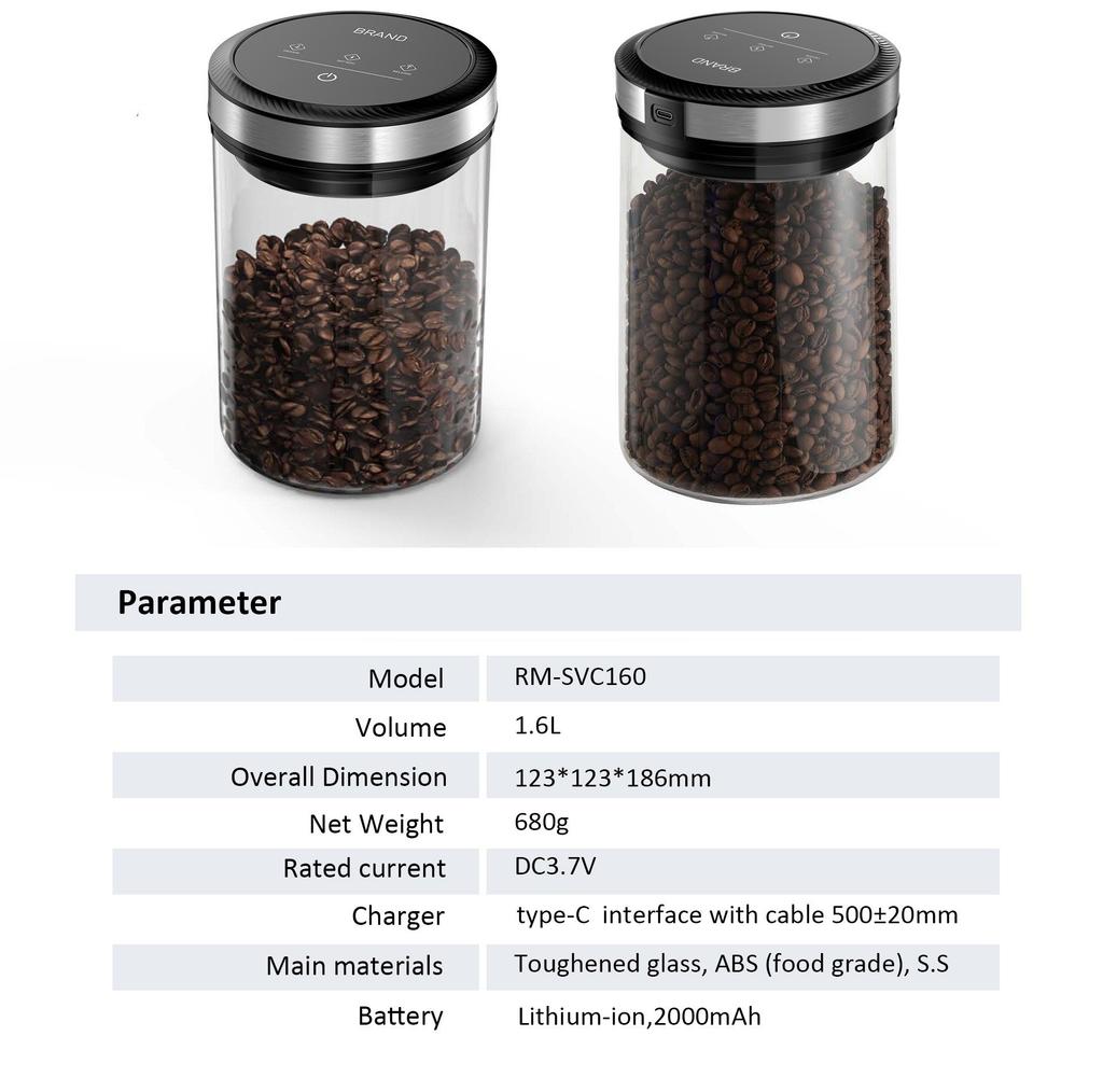 Automatisk Vakuum Kaffebeholder Vakuum Matoppbevaringsbeholder Gjennomsiktig Matlagring Fuktsikker Luftuttrekk Lufttett