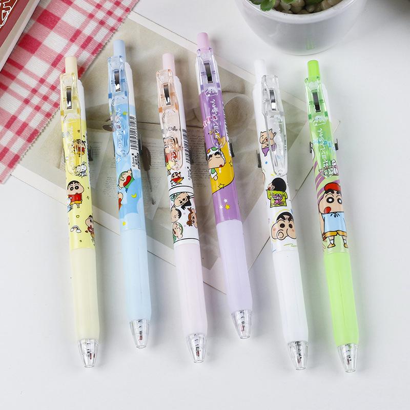 6Pcs Cartoon Crayon Shin-Chan Pressing Neutral Pen Kawaii Children Writing Pen Quick Drying Gel Pen Student Stationery Gift