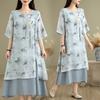 DIMANAF 2025 Summer Women Plus Size Dress Loose Floral Dress Chiffon Elegant Basic Vintage Casual Maxi Dress