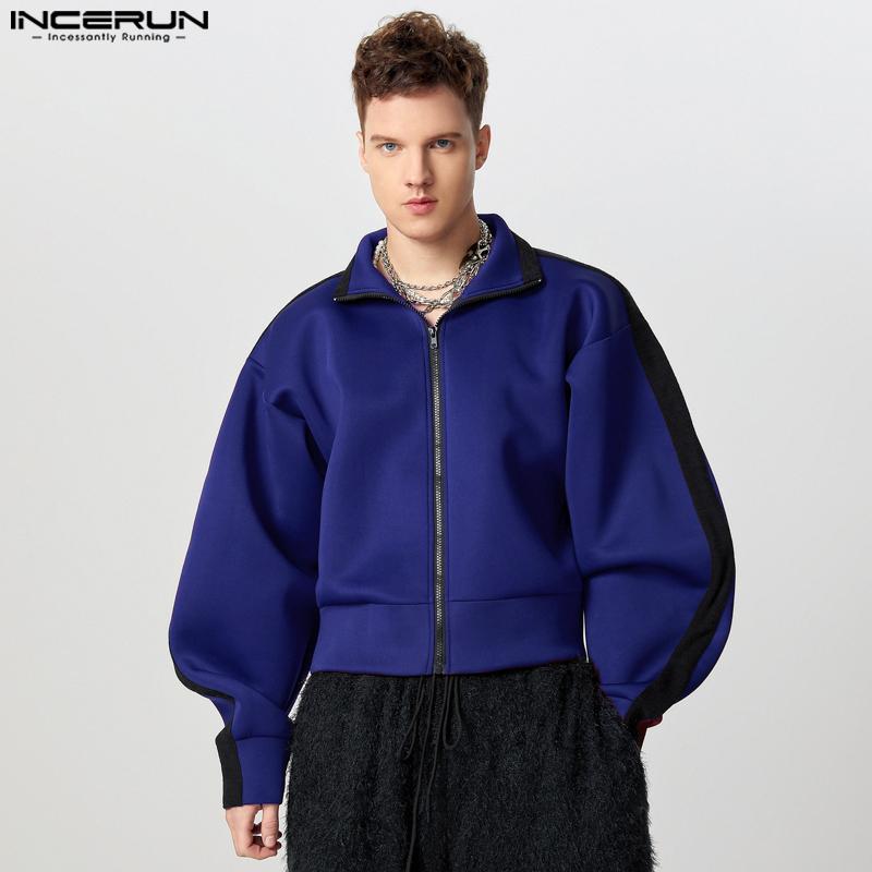 INCERUN Frühling Männer Langarm Reißverschluss Up Nähte Jacken Kurze Mäntel