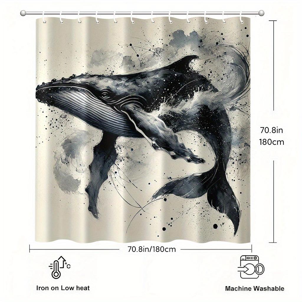 Ink Splatter Whale Illustration Shower Curtain 1Pc With 12 Hooks For Bathroom Home Decor Polyester 2D Flat Print 70.8X70.8 Inch