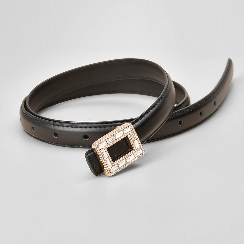 New Women's Belt Inlaid with Crystal Diamond Square Buckle Decorative Strap Versatile Women's Genuine Leather Smooth Buckle Belt