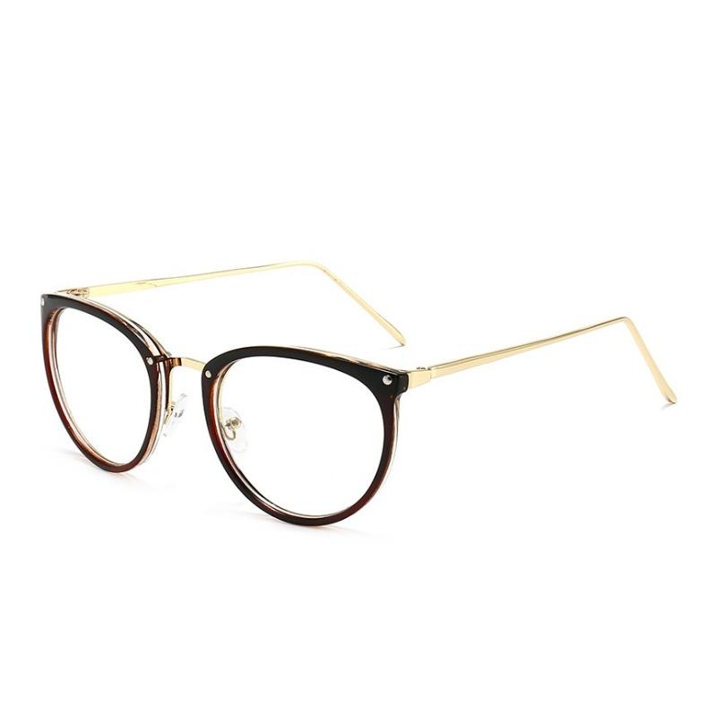 Optical Plano Glasses Frame for Women Men Round Oversized Cat Eye Eyeglasses Retro Frames Metal Spectacles Clear Lenses Eyewear