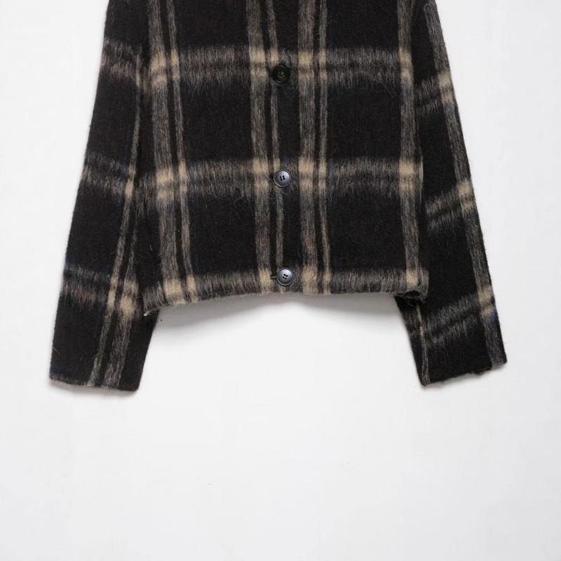 Womens Wool Blend Plaid Jacket Loose Fit Streetwear Outerwear Long Sleeve