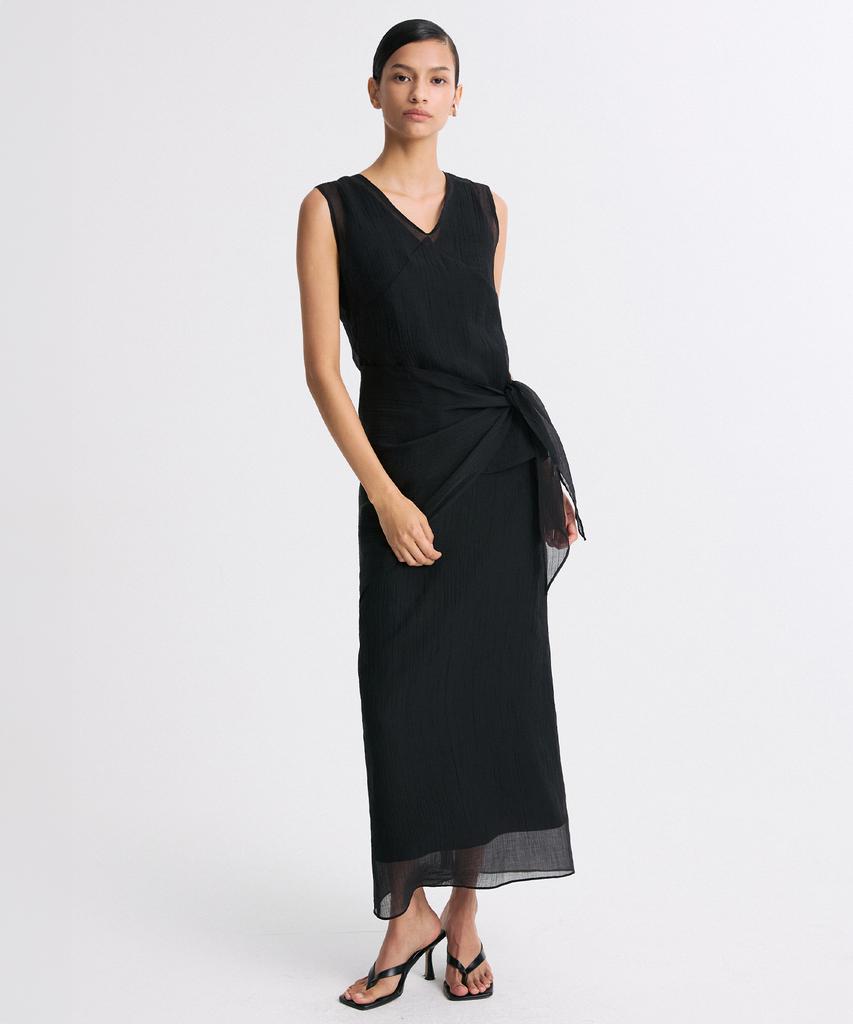 RE RHEE Layered Detail Sheer Sleeveless Top Black