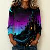 Women's Casual Crew Neck Three Quarter Sleeve Halloween Print T Shirt Top Lightweight Comfortable Fit Suitable for Daily Wear