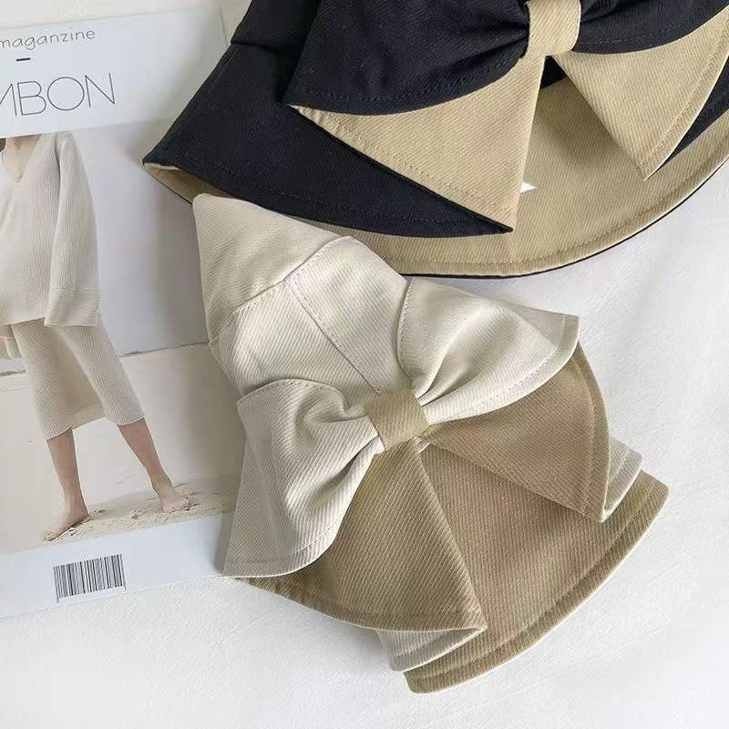 Vielseitiger Eimerhut Damen Frühling und Herbst Reine Baumwolle Hinten geteilte Schleife Mode Lässig Sonnenschutz Sonnenhut Koreanische Version Hut Damen