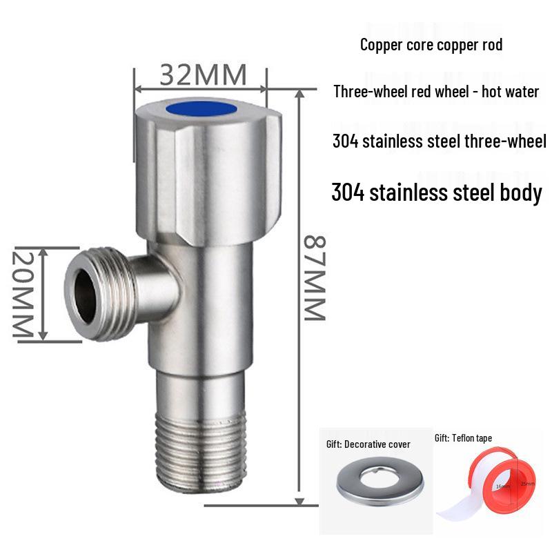 304 Stainless Steel Triangle Valve, One Inlet Two Outlet Water Heater Switch, Three-Way Toilet Stop Valve