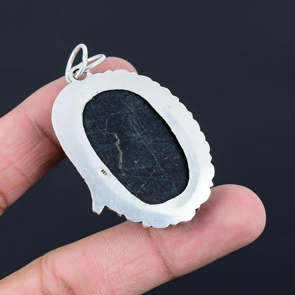 Natural Black Tourmaline Rough Gemstone Pendant 925 Sterling Silver For Women