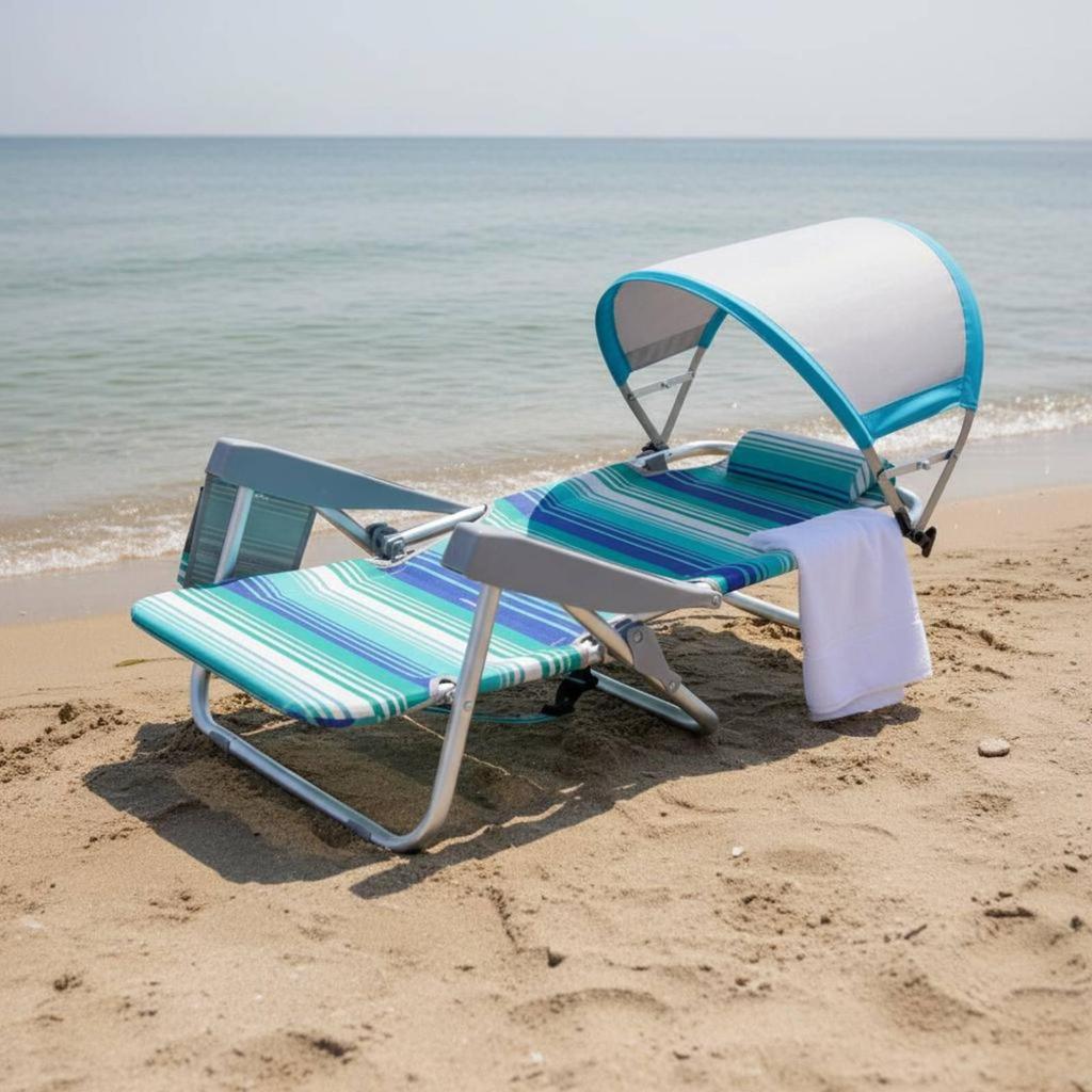 Beach Chair with Canopy Foldable Design Reclining