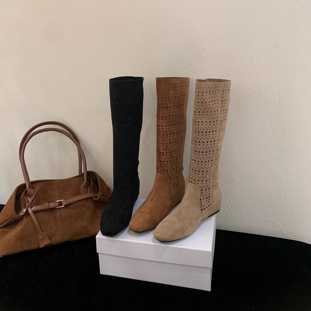 Maillard boots pointed boots high boots women's 2025 autumn new brown suede hollow boots shoes long boots