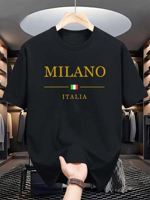 Men's Summer 100 Cotton Fashionable Casual Loose Plus Size MILANO ITALIA Pattern Printed Sports Round Neck Short Sleeved T-shirt