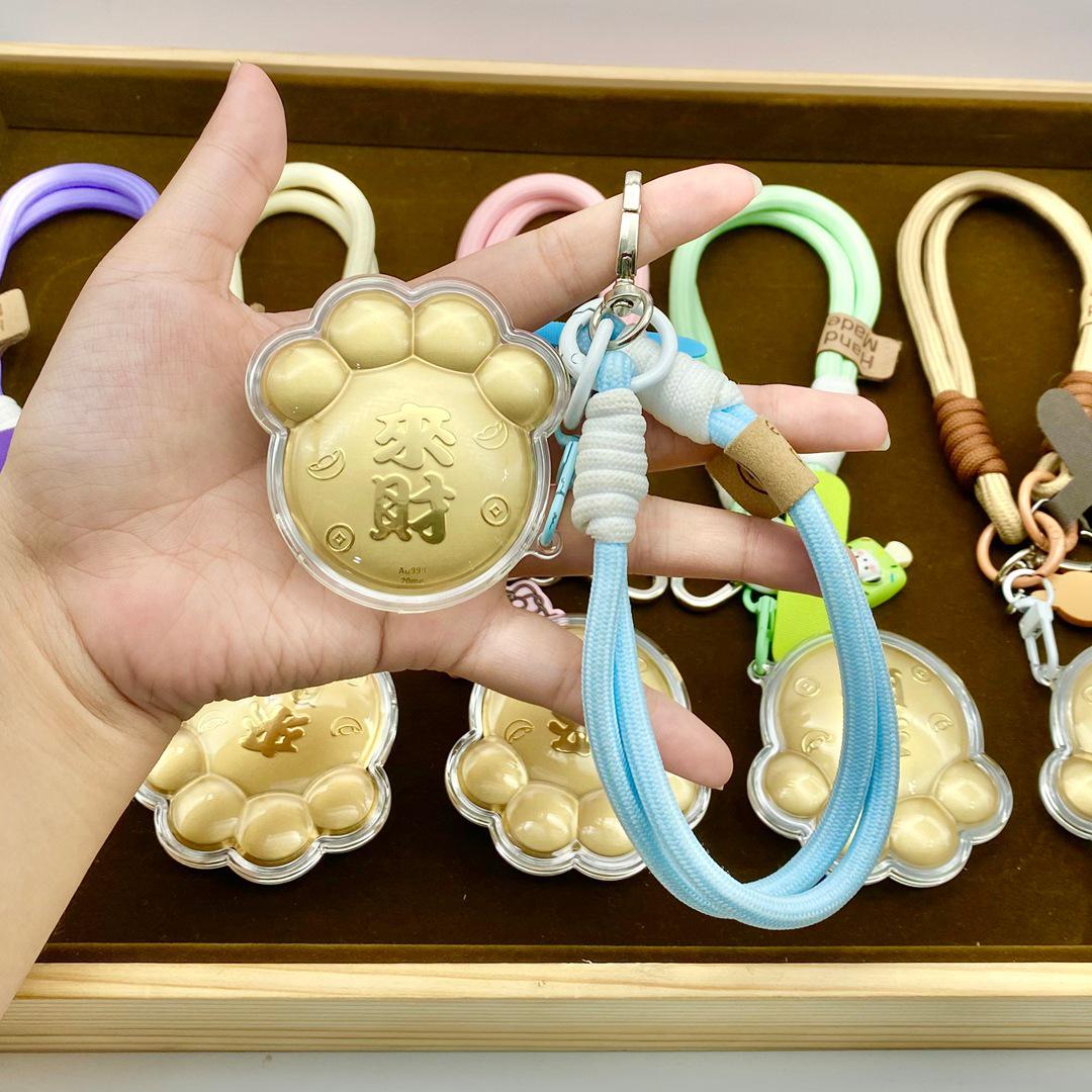 Shuibei Gold Wealth-Attracting Cat Paw 999 Gold Keychain Pendant with Eight Directions of Wealth Bag Souvenir