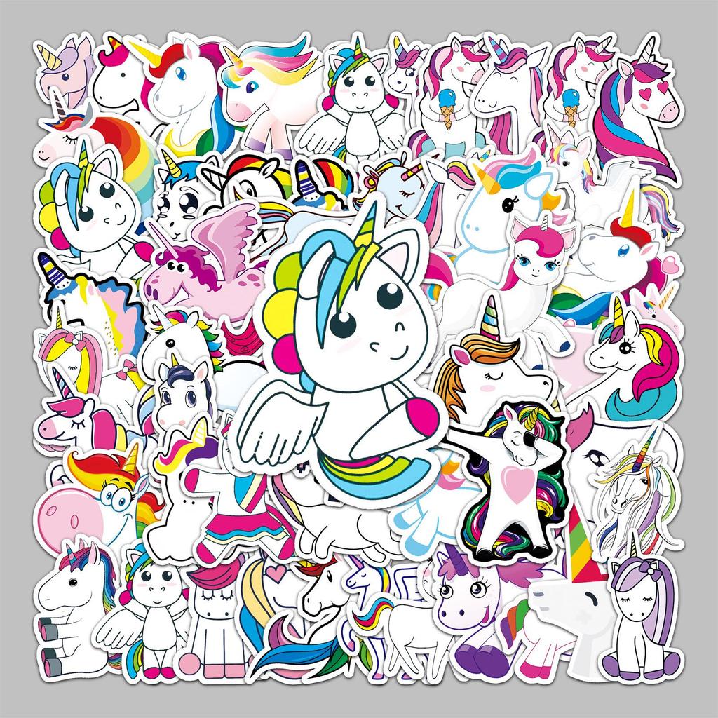 50 Adorable Rainbow Unicorn Stickers for Suitcases, Water Bottles, Laptops & Cars - Waterproof & Cute Cartoon Designs
