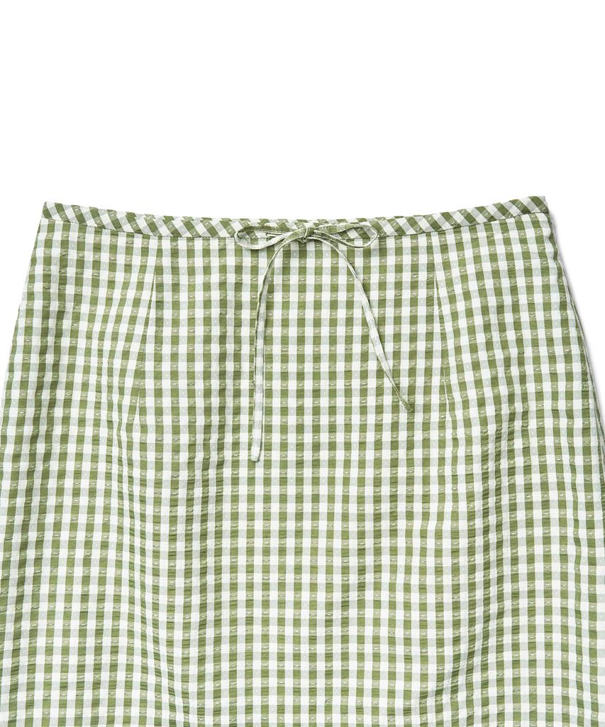 TTUDEMENT Gingham Check Midi Skirt_Olive