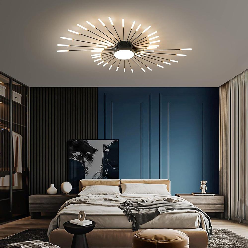 Black 42 Heads Non Dimmable Pendant Lights Creative Fireworks Design Chandelier Modern Ceiling Light for Living Room Exhibition Hall Bedroom