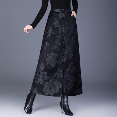 Jacquard Cotton Padded Plus Size High Waist Vintage Floral Spring Autumn Winter Casual Loose Long for Woman Skirts Womens Skirt