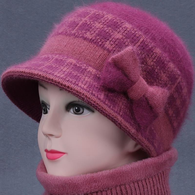 Hat Women's Autumn and Winter Fleece Big Eaves Knitted Hat Wool Hat Old Lady Thermos Hat