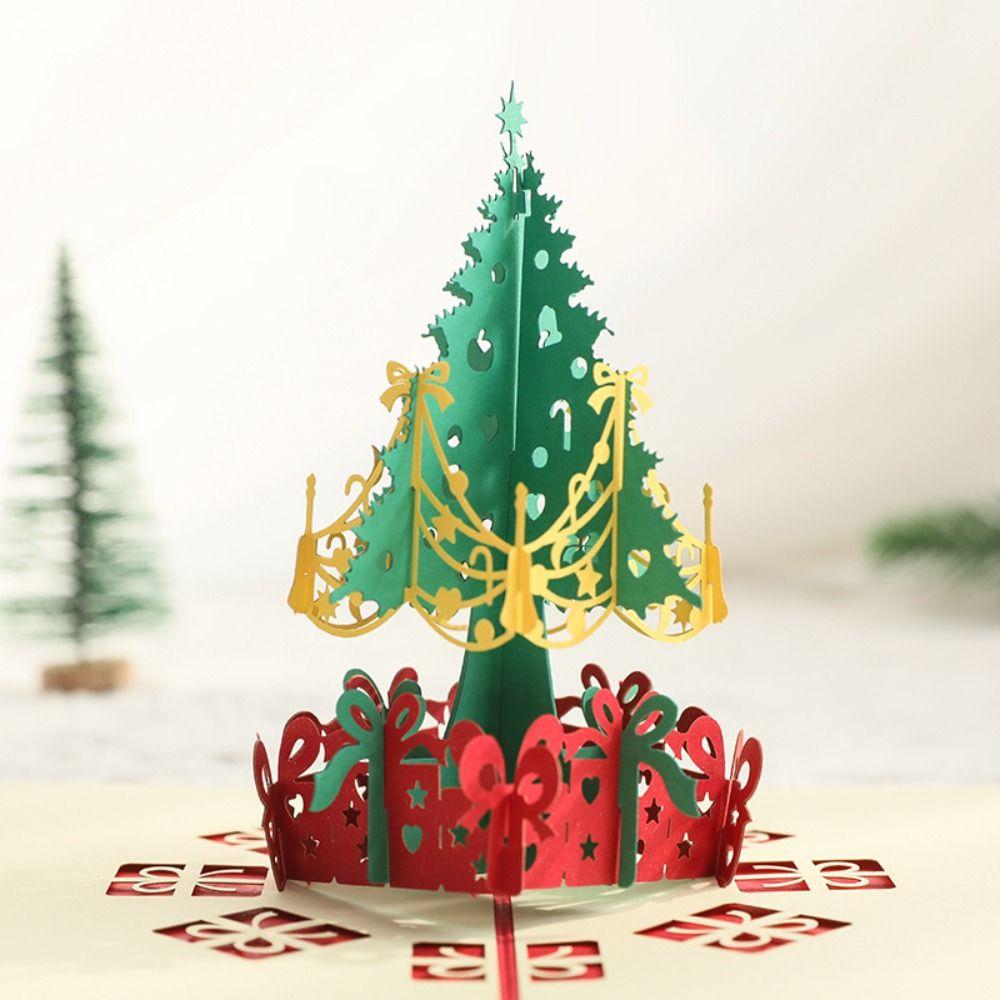 Foldable Christmas Tree Greeting Card Wishing Message Card 3D Pop UP Gift Card  Party Favors Gifts