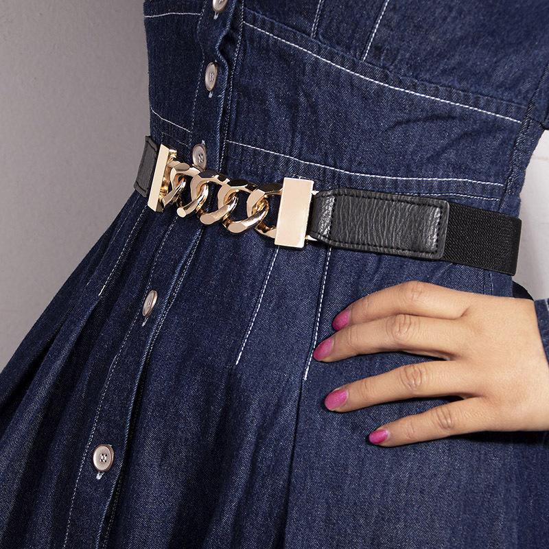 Women's Chain Elastic Adjustment Elastic Snap Buckle Thin Belt Skirt Belt Women's Waist Seal