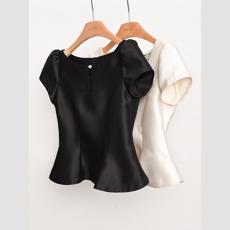 Brand Discount Fancy Heavy Industry Accessible Luxury Gentle Shirt Fashion Hollow-out Cinched Silm Elegant Socialite Tops Black XXL