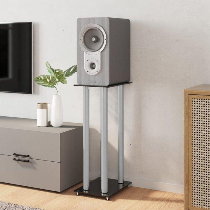 Supports de haut-parleurs 2 pcs noir et argenté 4 piliers