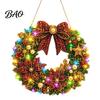 Festive Door Hanging Ornament DIY Acrylic Christmas Faux Pearl Art Kit, Lighted Wreath 3D Beaded Craft Mantelpiece Kit with LED String Light, Beginner