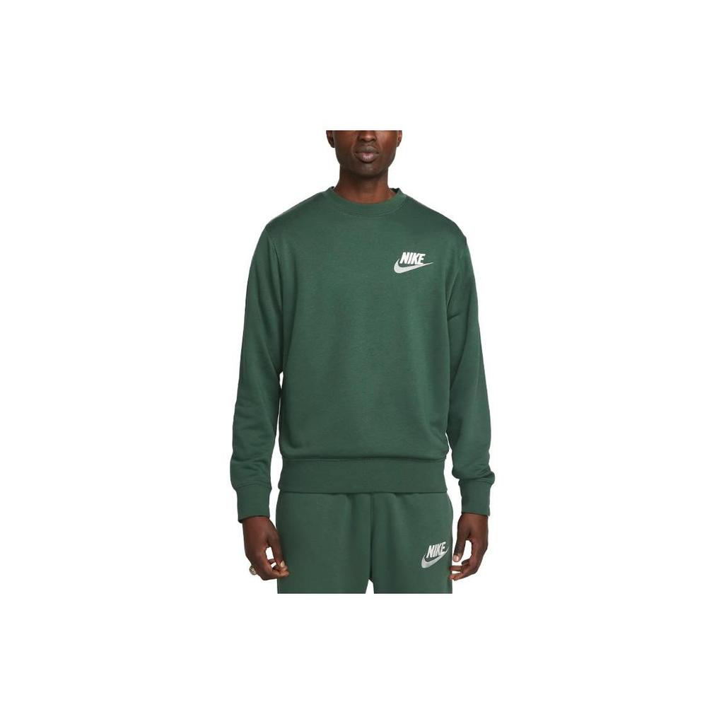 Nike Club Logo Embroidered Crewneck Sweatshirt Men Tops Olive-Green FB7684-323