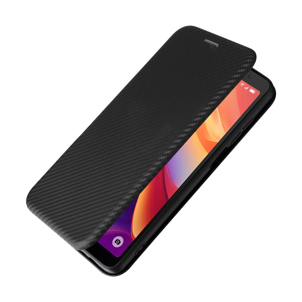 Pro TCL 501 Pouzdro Textura uhlíkových vláken Magnetické Horizontální Odklápěcí Kožené Pouzdro na Telefon