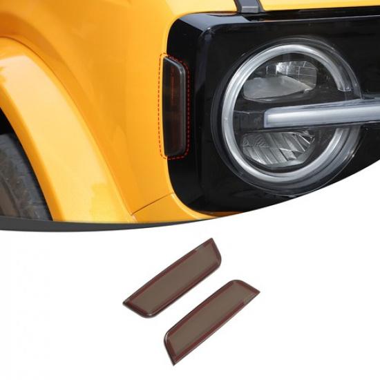 2pcs Front Side Lights Lamp Decor Cover Trim For Ford Bronco + Smoked Black