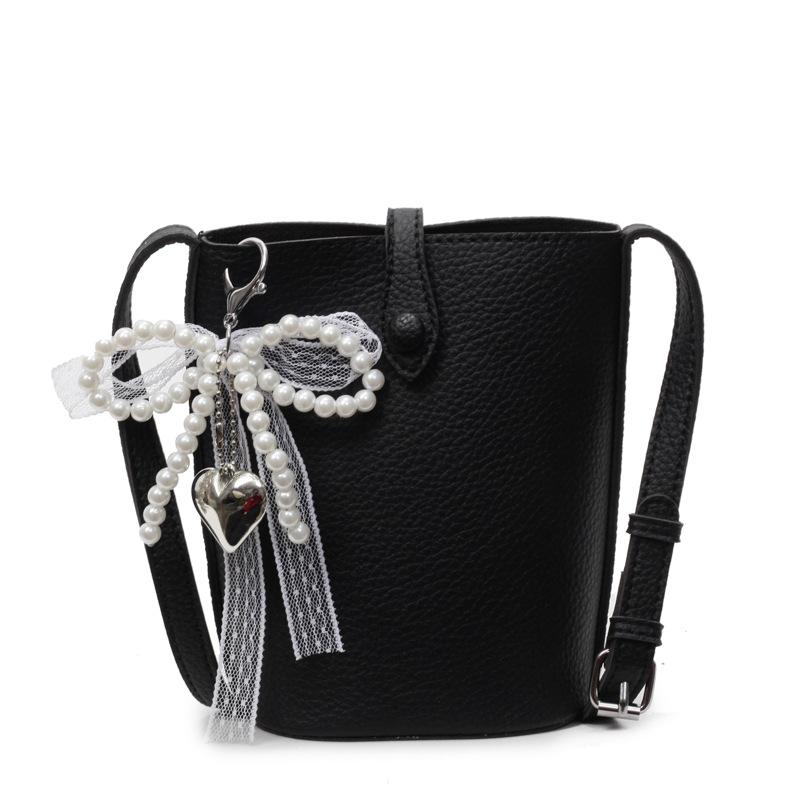 

Fashion trend mobile phone bag retro soft leather messenger bag new women s shoulder bucket bag mini bag no pendant чорний