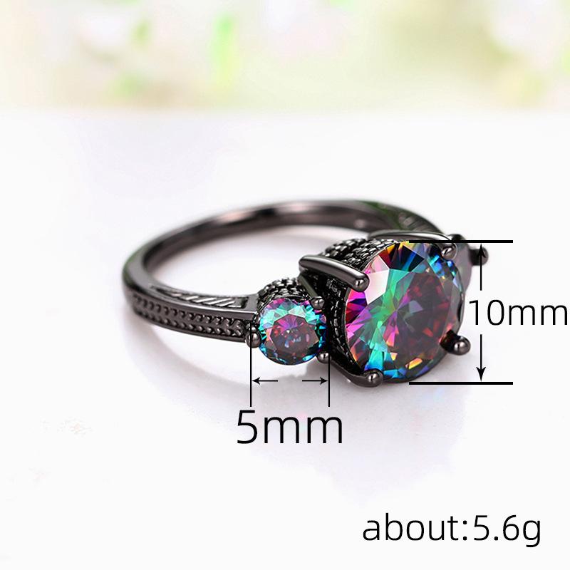 Huitan Women Unique Black Rings with Multi-colored Cubic Zirconia Wedding Band Accessories Vintage Rings Female Party Jewelry