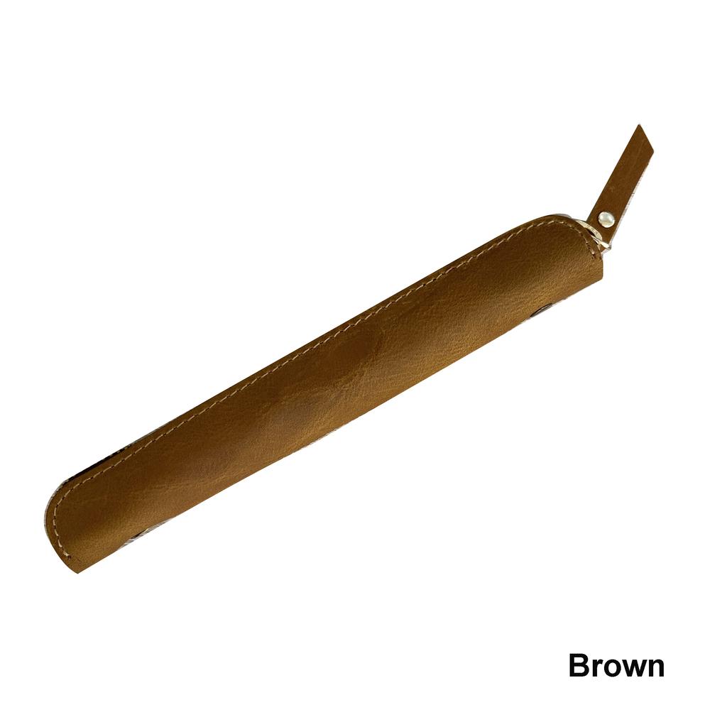 AIGUONIU Mini Handwritten Leather Pencil Case Portable Cowhide Zipper Pen Protective Case