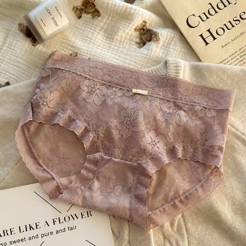 Damen Sommer Dünn Sexy Spitze Rand Hautfreundlich Atmungsaktiv Mittlere Taille Slips