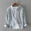 Men's Spring/Fall Vintage Casual Long-Sleeve Color Block Shirt Youth Simple Commuter Plaid Shirt