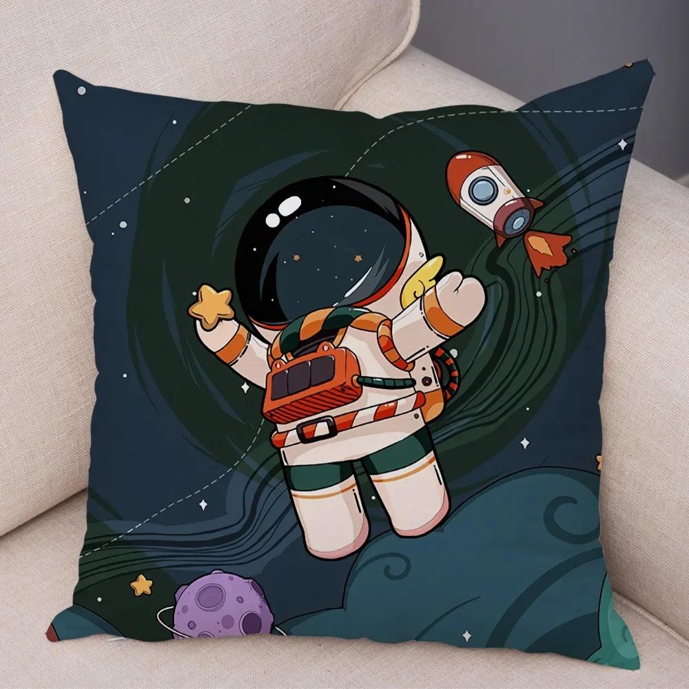 Cartoon Astronauts Cushion Cover Soft  Decor Cosmic Sky Pillowcase for Sofa Home Car  Print Pillow Case Children Room