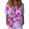 Summer V-neck 3D Flower Printed Top Fashionable Casual Short Sleeved Women's T-shirts